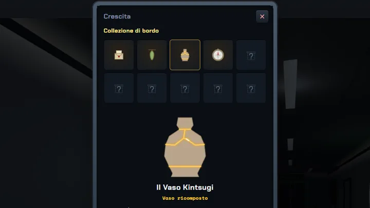 Maze 3D: la Collezione di bordo con il vaso kintsugi ricomposto e le crepe d’oro accese