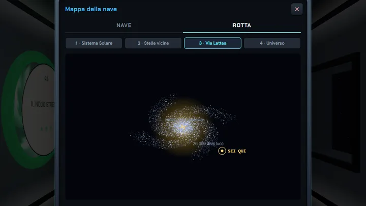 Maze 3D: la Rotta nella Mappa della nave, alla scala della Via Lattea con il segno «sei qui»