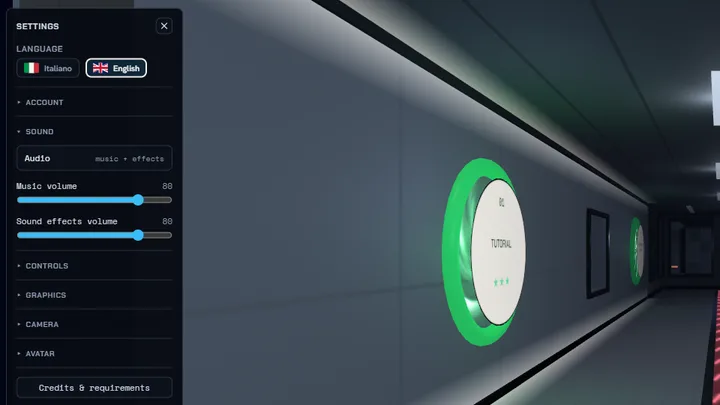 Maze 3D: le Impostazioni con i due cursori del volume, musica ed effetti sonori