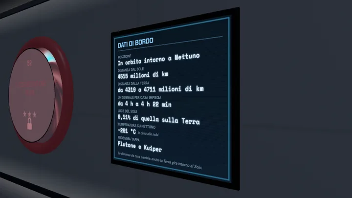 Maze 3D: il pannello Dati di bordo nel corridoio, in orbita intorno a Nettuno