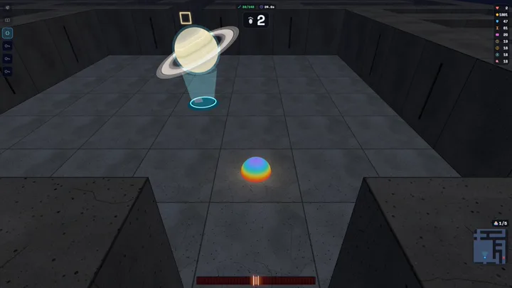 Maze 3D: l’ologramma di Saturno con i suoi anelli al centro di una stanza grande