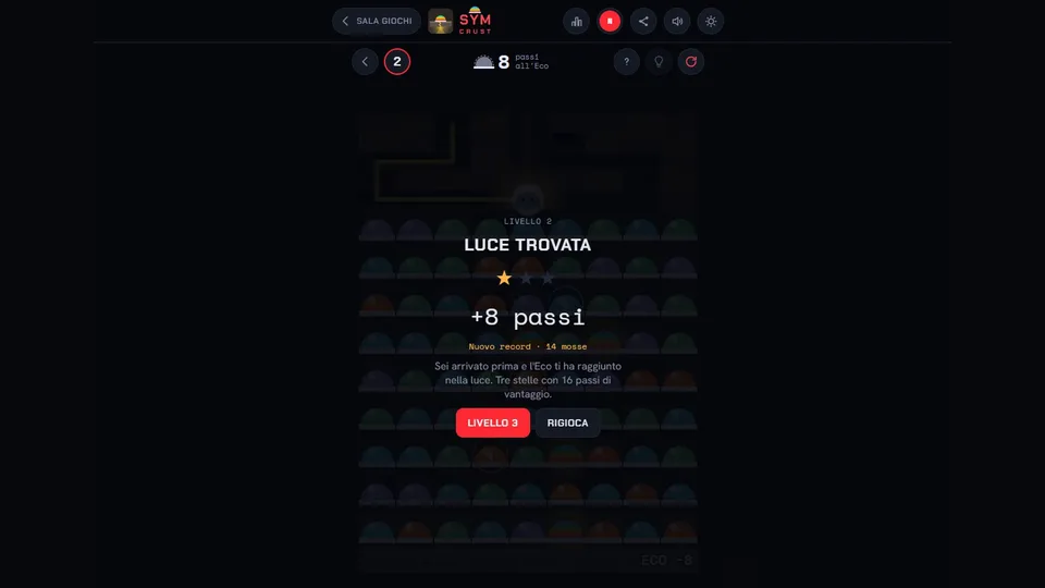 SYM Crust: luce trovata, il livello 2 vinto con 8 passi di vantaggio, di notte